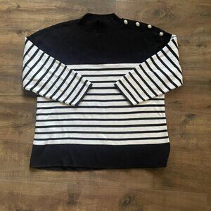 Talbots Striped Sweater XL – Black White Breton Stripe Pullover with Pearl Butto